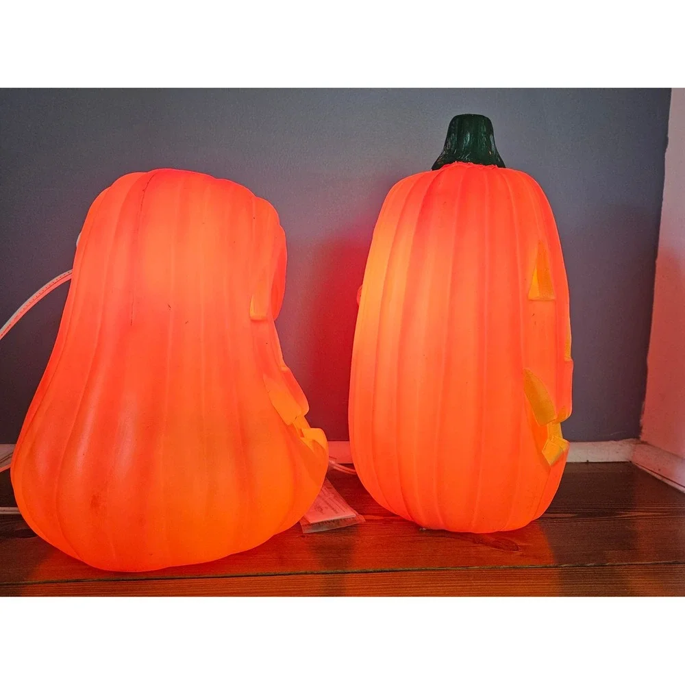 VTG RARE Halloween Blow Mold Pumpkin Set of 2 Jack O Lantern Electric Plug In